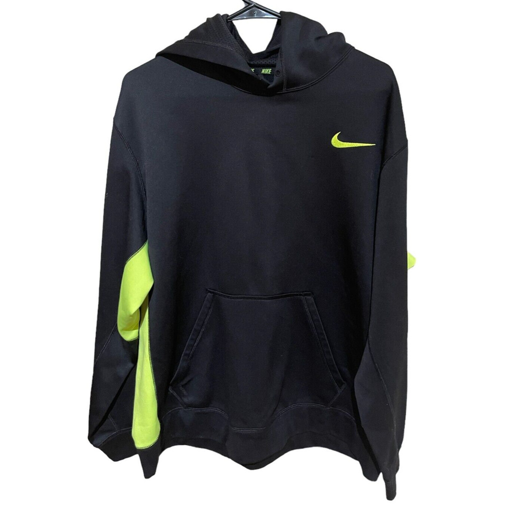 Nike Knockout Hoodie Mens L Large Black Yellow Hooded Sweatshirt Therma-Fit